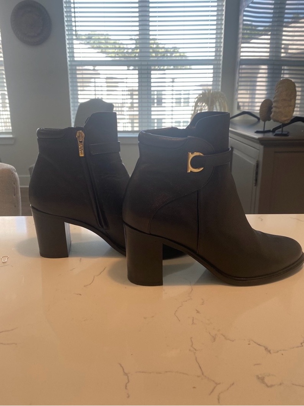 Salvatore Ferragamo Black Leather Ankle Boots with Gold Hardware